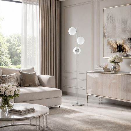 Chromowana minimalistyczna lampa podłogowa FREDICA W3 wielopunktowa