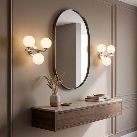 Chromowany, designerski kinkiet z okrągłymi trzema szklanymi kloszami - MARSIADA