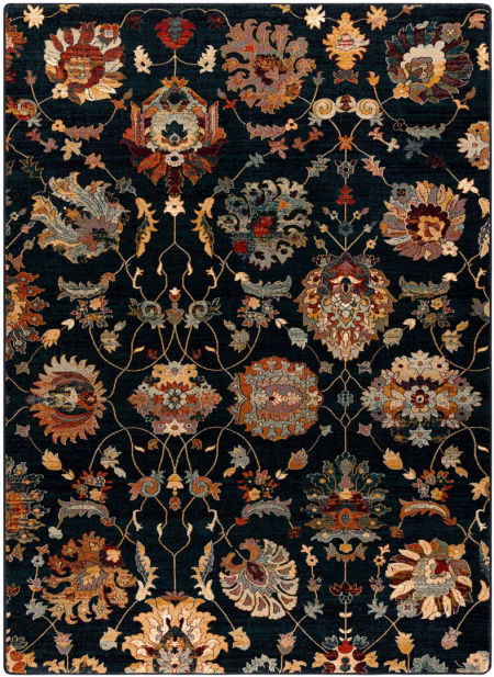 Ciemny dywan wełniany vintage do pokoju dziennego, dywan kwiaty - LATICA