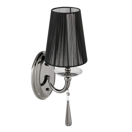 Czarna lampa ścienna, kinkiet kryształowy FABIONE pojedynczy klasyczny