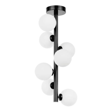 Czarna lampa sufitowa, białe szklane klosze kule, pionowy żyrandol - PETRICA W7