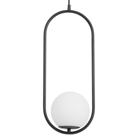 Czarna lampa wisząca, biała kula, szklany klosz, elegancka, nowoczesna, glamour - VERO 1B