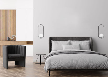 Czarna lampa wisząca, biała kula, szklany klosz, elegancka, nowoczesna, glamour - VERO 1B