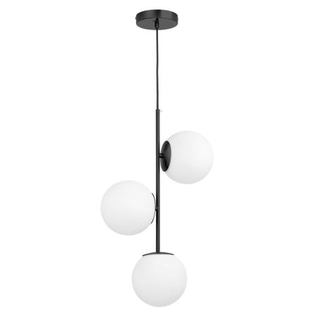 Czarna lampa wisząca, białe szklane klosze kule, pionowy zwis - STELVIO W3