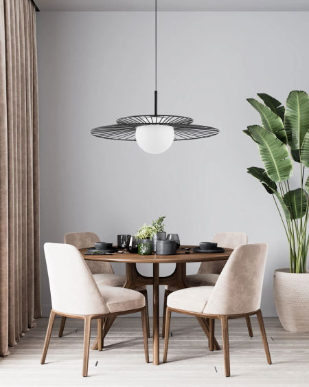 Czarna lampa wisząca, druciana metalowa oprawa, biały szklany klosz kula, loft, designerska - SOLARIS