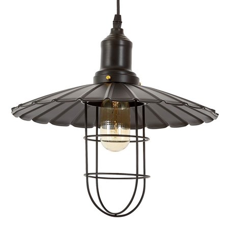 Czarna lampa wisząca industrialna loftowa, ryflowany klosz, druciana kratka - LATARO