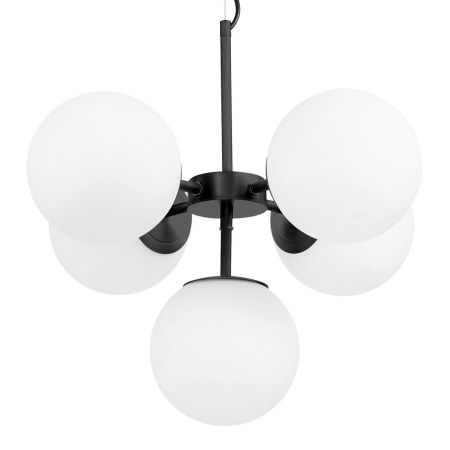 Czarna lampa wisząca kule, białe szklane klosze, pionowy żyrandol - STELVIO W5