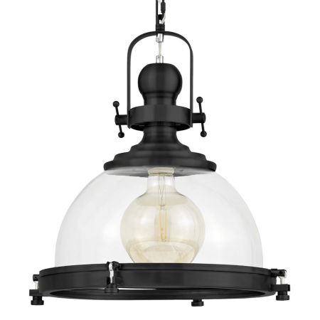 Czarna lampa wisząca loft, industrialna, loftowa, metalowa, szklany klosz kopuła - FALCO
