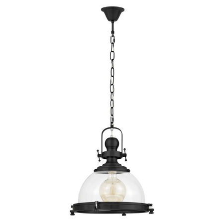 Czarna lampa wisząca loft, industrialna, loftowa, metalowa, szklany klosz kopuła - FALCO