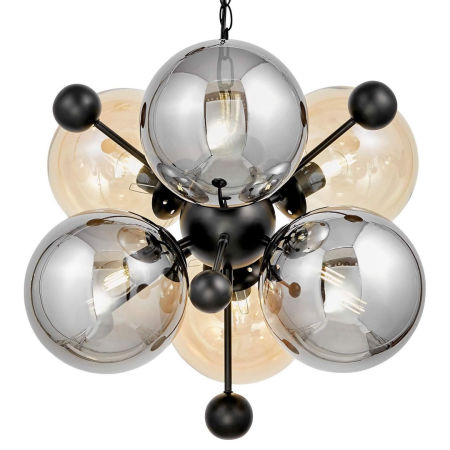 Nowoczesna lampa wisząca, na łańcuchu AFRODIS W6, bursztynowe i dymione klosze, szklana