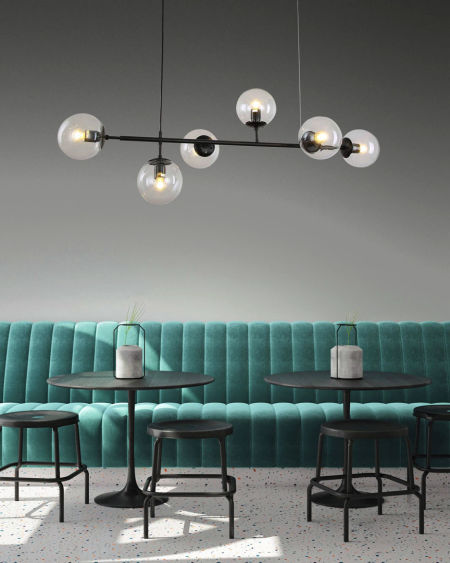 Czarna lampa wisząca, nowoczesna z okrągłymi, przezroczystymi kloszami CEREDO W6