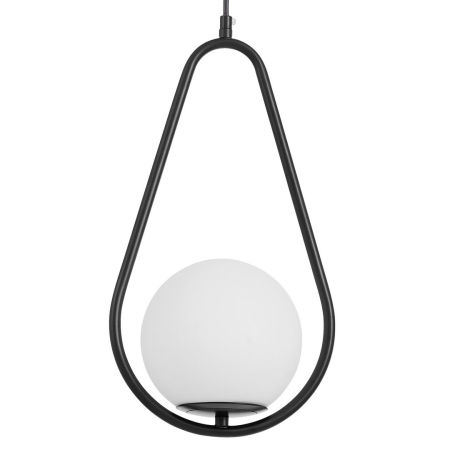 Czarna lampa wisząca, okrągły klosz, metalowa rama, designerska, art deco - VERO 1C