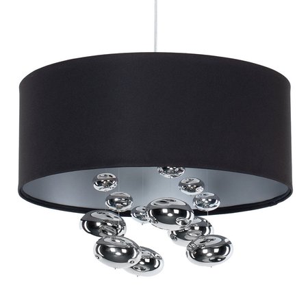 Czarna lampa wisząca ze srebrnymi kulami glamour, satynowa, do salonu, korytarza i biura - BUBBLE