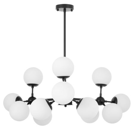 Czarno-biały żyrandol, designerska lampa wisząca, białe szklane klosze kule - ZODIAK W12