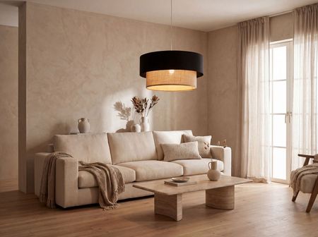 Czarno-jutowa elegancka lampa wisząca do salonu, oświetlenie pokojowe w stylu glamour boho - DUO