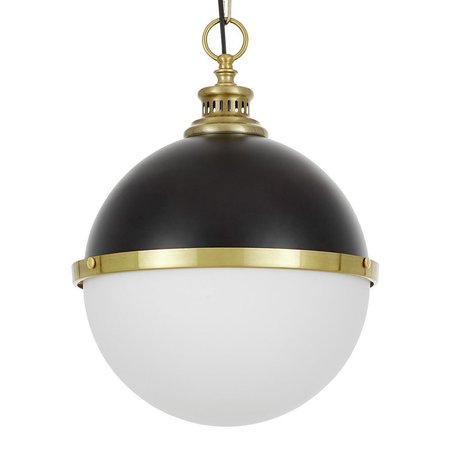 Czarno-mosiężna lampa wisząca kula z białym szklanym kloszem loft industrialna - LARGO