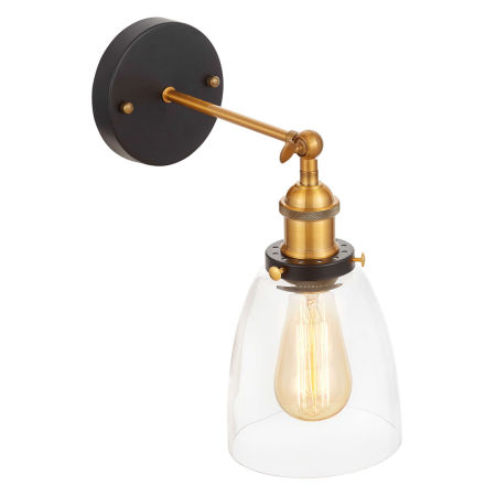 Czarno-mosiężny kinkiet loft industrialny skandynawski, szklany przezroczysty lampa ścienna - NAO