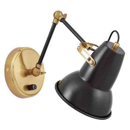 Czarno-mosiężny kinkiet na ramieniu, z włącznikiem/wyłącznikiem, lampa ścienna do sypialni - BONA W2