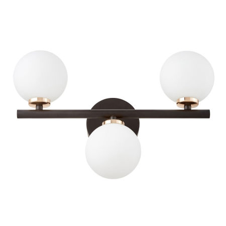 Czarno-złota lampa ścienna z trzema białymi kloszami w kształcie kuli, nowoczesny kinkiet - MARSIADA