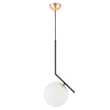 Czarno-złota lampa wisząca, biała kula, szklany klosz, metalowe ramię, FRANCUSKIE ZŁOTO - SORENTO