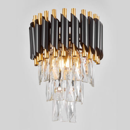 Czarno-złoty kinkiet kryształowy, elegancka lampa ścienna MAZINI W2