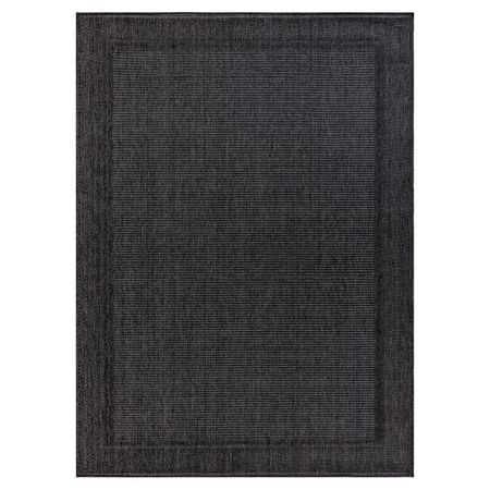 Czarny dywan sznurkowy płasko tkany, antyalergiczny, wodoodporny, wzór ramka - TIMO