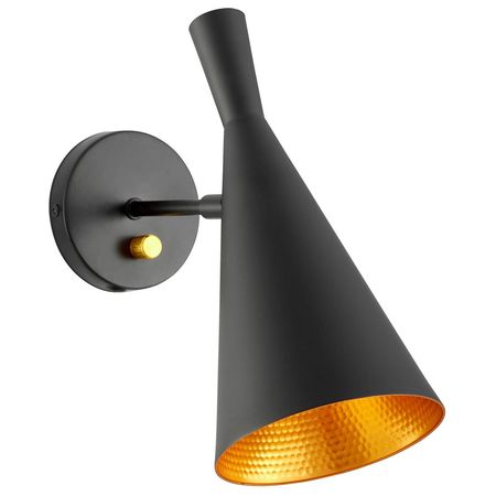 Czarny skandynawski kinkiet FOGGI W1 stożkowy klosz wewnątrz złoty