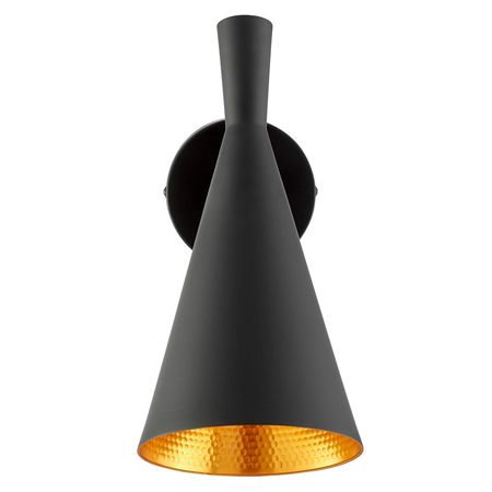 Czarny skandynawski kinkiet FOGGI W1 stożkowy klosz wewnątrz złoty