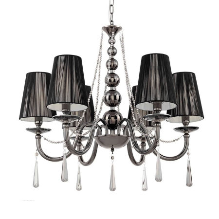 Czarny żyrandol kryształowy FABIONE W6 sześć ramion wielopunktowy na łańcuchu