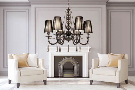 Czarny żyrandol kryształowy FABIONE W6 sześć ramion wielopunktowy na łańcuchu