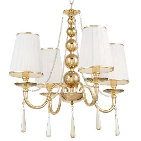 Czteroramienny kryształowy żyrandol FABIONE W4 złoty abażur klasyczny