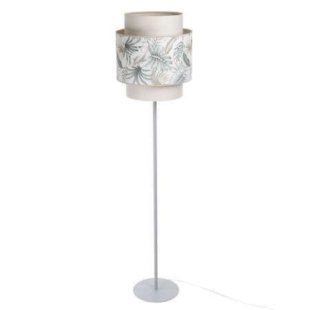 Dekoracyjna lampa podłogowa boho w kolorze kremowym, podwójny abażur w liście tropikalne - TENA