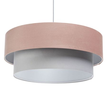 Delikatna lampa do salonu pudrowy róż, welurowa, podwójny abażur różowo-szary - JASMINE BEBE