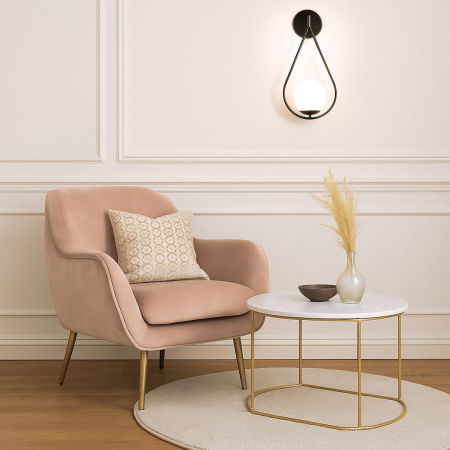 Designerski, czarny kinkiet ze szklanym, kulistym kloszem FORNERI D15