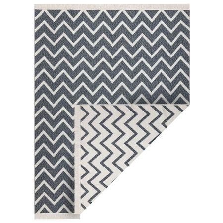 Dwustronny eko dywan w zygzaki, antracyt i krem, bawełniany z frędzlami, pętelkowy - TWIN