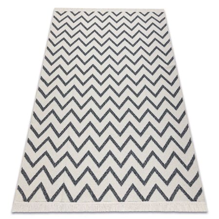 Dwustronny eko dywan w zygzaki, antracyt i krem, bawełniany z frędzlami, pętelkowy - TWIN