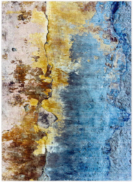 Dywan abstrakcyjny motyw morza w odcieniach niebieskiego i złotego, do prania, antypoślizgowy - MIRO