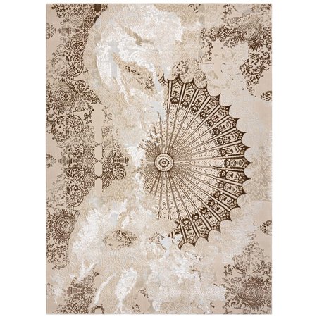 Dywan beżowo-brązowy w nowoczesnym stylu retro z klasycznym ornamentem koronki - ALLURE