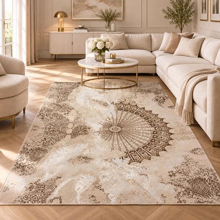 Dywan beżowo-brązowy w nowoczesnym stylu retro z klasycznym ornamentem koronki - ALLURE