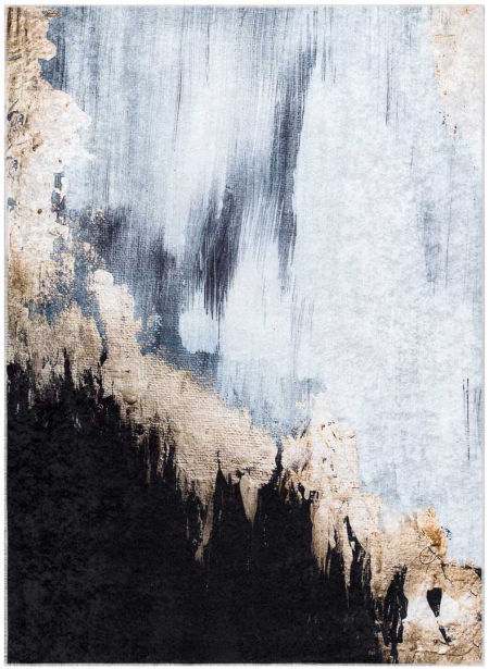 Dywan glamour w czerni, złocie i błękicie, abstrakcyjny obraz, antypoślizgowy, do prania - MIRO