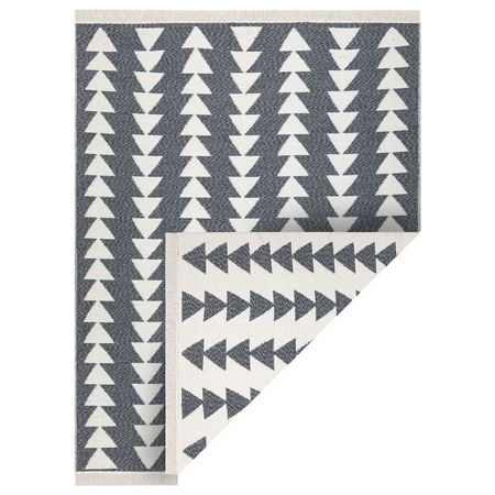 Dywan grafitowo-kremowy w trójkąty, dwustronny z frędzlami, bawełna z recyklingu - TWIN