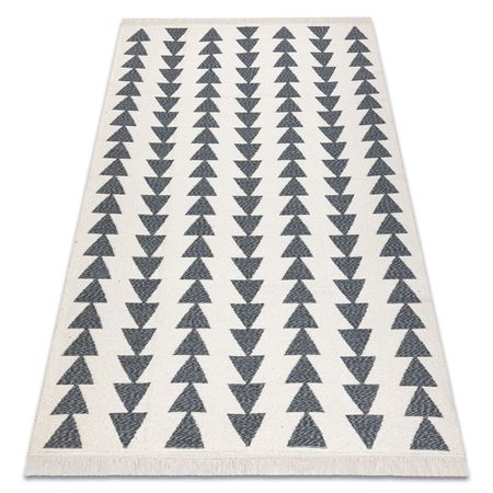 Dywan grafitowo-kremowy w trójkąty, dwustronny z frędzlami, bawełna z recyklingu - TWIN