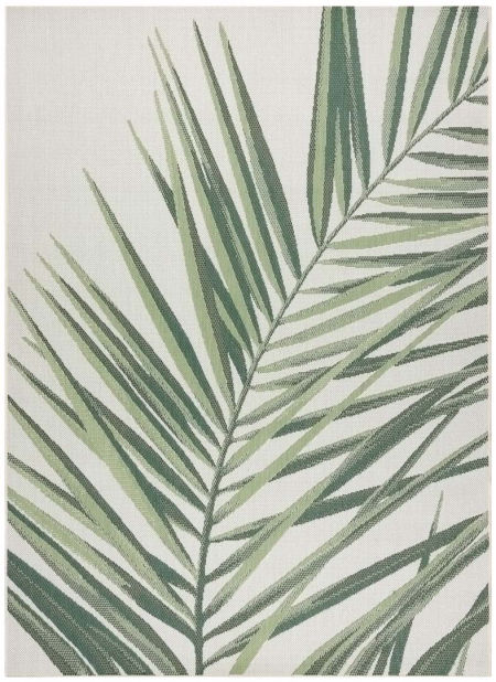 Dywan na balkon i taras, sznurkowy, kremowy z zieloną palmą, styl boho - JUNGLE