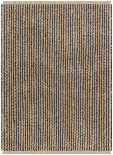 Dywan z juty beżowo-czarny w linie pionowe, frędzle, płasko tkany, styl boho - JUTE