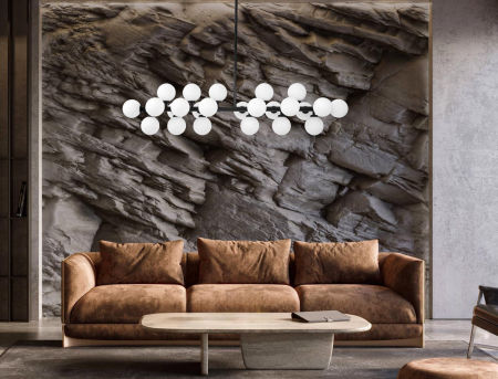 Ekskluzywna, czarna lampa wisząca z białymi, szklanymi kloszami PETRICA