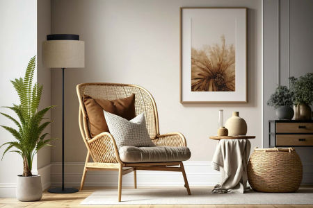 Elegancka beżowo-czarna lampa podłogowa BOHO, podwójny abażur z juty i satyny