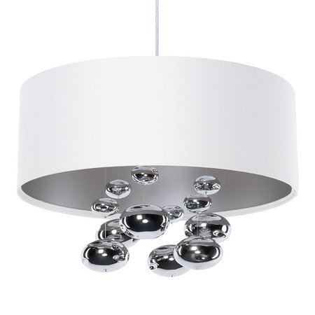 Elegancka biała lampa wisząca glamour, srebrne kule, satynowa, do salonu i jadalni - BUBBLE