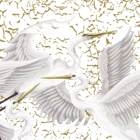 Elegancka tapeta w duże ptaki na marmurkowym tle glamour - CZAPLA BIAŁA
