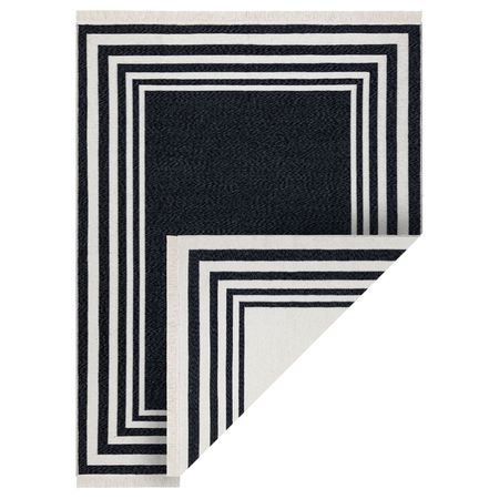 Elegancki czarno-kremowy dywan dwustronny, pętelkowy, bawełniany, wzór ramka - TWIN