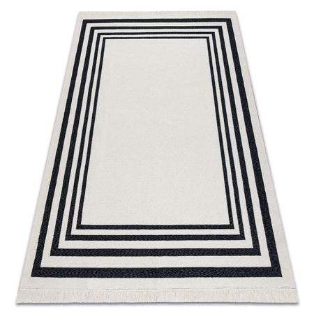 Elegancki czarno-kremowy dywan dwustronny, pętelkowy, bawełniany, wzór ramka - TWIN